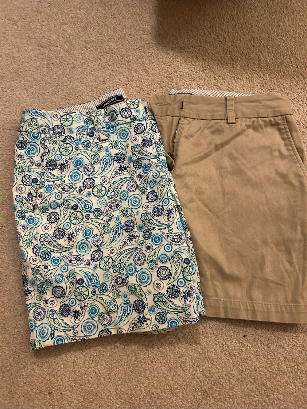 Lands' End size 4P Paisley Blue & Khaki Tan Women's Shorts
